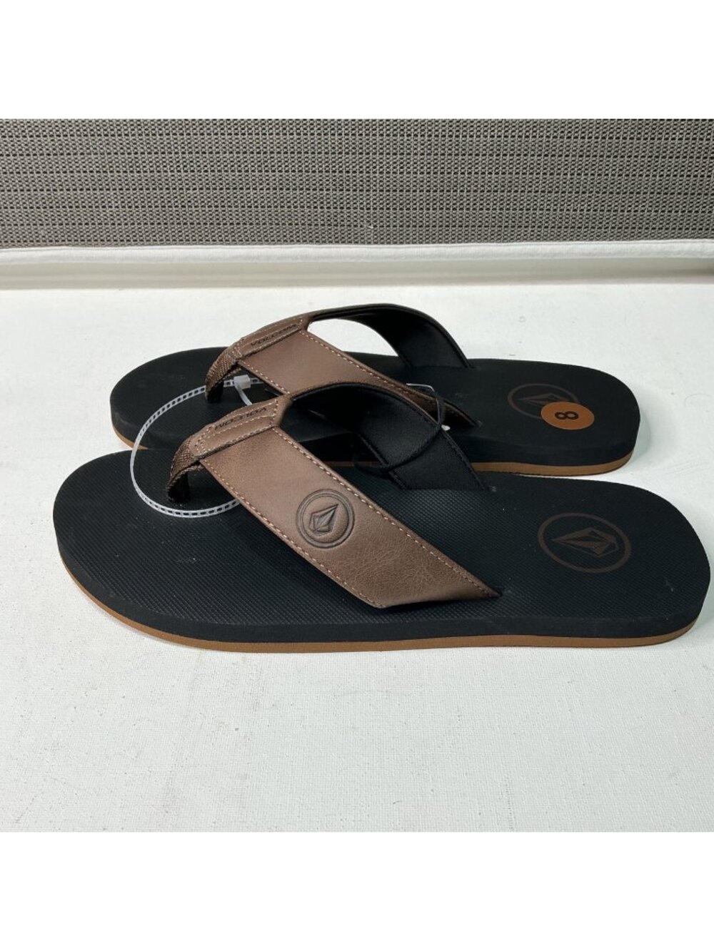 Volcom Recliner Sandals Men's Size 8 Brown Faux Leather Flip-Flops Arch Support